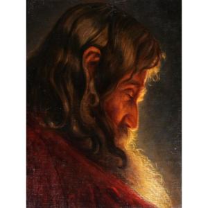 Ecole du 19e Portrait d'homme barbu de profil, tableau masculin