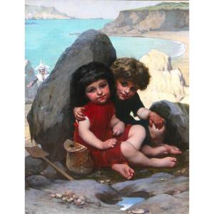 Pierre De Coninck 1828-1910 Brittany, Children Playing Hide-and-seek, Large Painting, Salon 1889