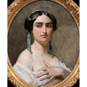 Victor CHAVET 1822-1906 Portrait de femme provençale, tableau, Provence, Arles, costume, 1853