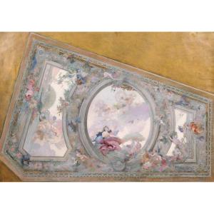 Ecole française vers 1890-1900, Etude de plafond pour le Salon de Flore, tableau décoration