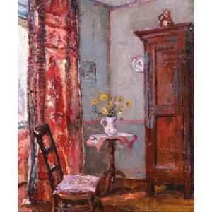 Suzanne MINIER 1884-1955 Intérieur à la chaise, tableau, vers 1910 impressionnisme nature morte