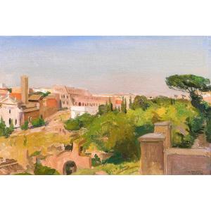 Alfons VERHEYEN 1903-1990 Rome, paysage du forum, tableau 1938 Italie Colisée