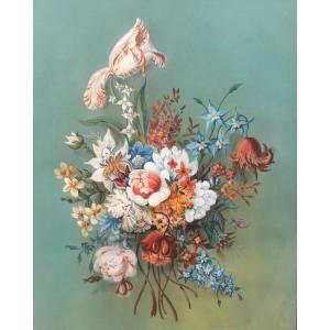 French School 1840-50 Bouquet Of Flowers, Large Drawing, Still Life Tapestry