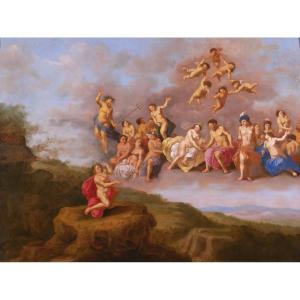 Cornelis van Poelenburgh (att. à) 1594-1667 L'assemblée des dieux, tableau, paysage mythologie