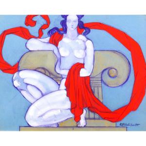 Robert Barillot 1921-2001 Nude Woman, Drawing, 1940-50 Valenciennes Nord Painting Architecture