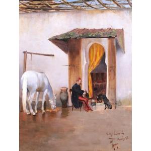 Maurice Romberg de Vaucorbeil 1862-1943 Meknès, Fernand Linarès, tableau 1888 cheval militaria
