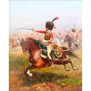 Paul PERBOYRE 1851-1929 Hussard de l'Empire à cheval, tableau, Napoléon soldat armée équitation