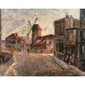 Fernand Laval 1886-1966 Paris, Montmartre, Landscape With Mill, Painting 1929