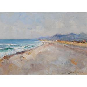 Guido Casciaro 1900-1963 Scerne, Adriatic Landscape, 1924 Italy Napoli Sea Beach Painting