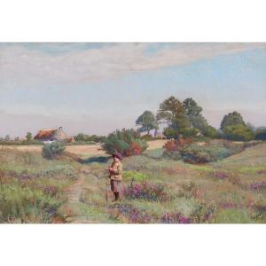 Edouard Auguste Ragu 1847-1923 Sologne Landscape With Heather, Painting 1894 Loir-et-cher