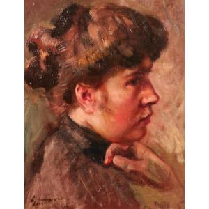 Julie GAUDRY-ALLARD 1865-1945 Portrait de femme, tableau, 1890-1900 impressionnisme Renoir