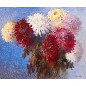 Maurice Robin 1884-1942 Flowers, Painting Circa 1930 Art Deco Garden Still Life Bouquet