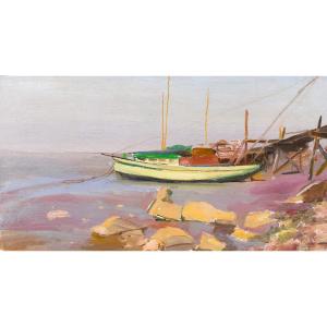 Alfons Verheyen 1903-1990 Boat, Seascape, Painting Circa 1950 Marine Mer