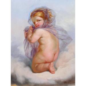 Henri Joseph DILLENS 1812-1872 Allégorie de l'Hiver en enfant, tableau 1870, saison Belgique