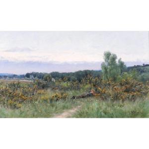 Henri Saintin 1846-1899 Val-saint-germain, Essone , Landscape With Flowers, Impressionist Painting