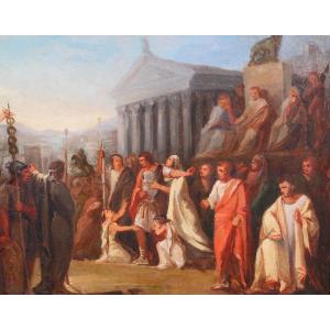 French School Circa 1785-90 Coriolan Goes Into Exile, Neoclassical Painting David Guérin Girodet