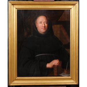 Ecole française fin 17e, Portrait d'un abbé bénédictin, tableau vers 1680-1700 religieux homme