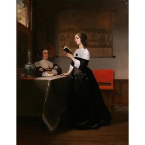 Johannes Cornelis MERTZ 1819-1891 La lettre, tableau 1858 intérieur Pays-Bas Vermeer Hooch