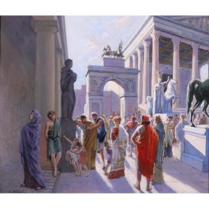 Henri-Victor Delavelle 1868-1919 Antiquité romaine, scène de rue, tableau Italie Rome paysage