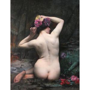 Léon Tirode 1873-1953 Après Le Bain, Femme Nue, Large Painting, Salon 1898