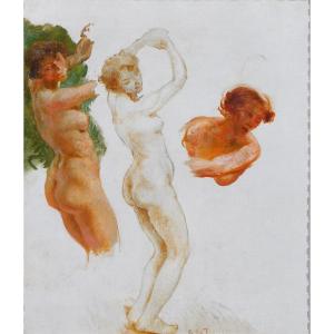 Gaston La Touche 1854-1913 Etudes de 3 femmes nues, tableau, vers 1900 impressionnisme
