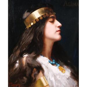Frédéric Tschaggeny 1851-1821 Allégorie de l'érudition en portrait de femme, tableau, 1903