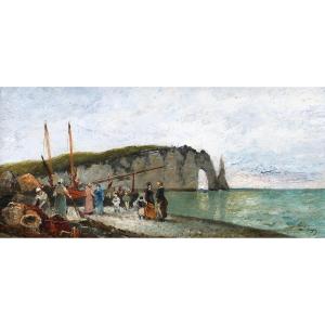 Auguste Louis Duthoya De Kervaladec 1831-1882 Etretat, Landscape, Painting Circa 1870 Normandy