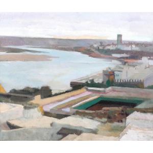 Albert DEQUENE 1897-1973 Maroc, Rabat, la tour Hassan, paysage, tableau vers 1935 orientalisme