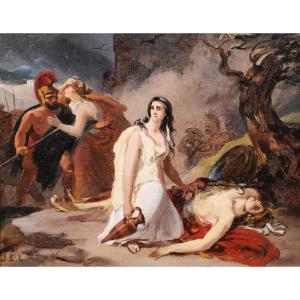 Jules Eugène LENEPVEU 1819-1898 Antigone et Polynice, tableau, 1851 envoi Rome romantisme