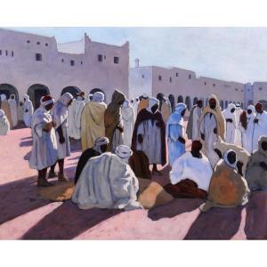 Maurice Bouviolle 1893–1971 Algeria, Market In Ghardaia, Painting, 1928, Orientalism, Majorelle