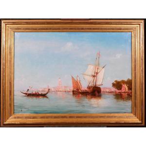 Emile Godchaux 1860–1938 Boats In Venice, Very Large Painting, Circa 1900, Seascape, Italy, Landscape