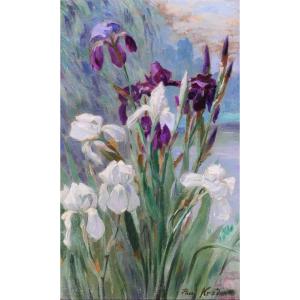 Paul-eugène Kreder 1862–1920 Irises, Painting, 1890–1900, Flowers, Garden, Impressionism