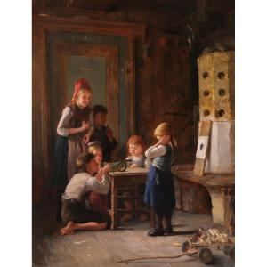 August Heyn 1837–1920 Children Around A Cannon, Painting, 1888, Munich