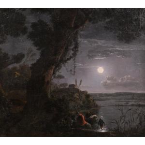 Jean-françois Hue 1751–1823 Landscape By Moonlight, Painting, C. 1780–90, Neoclassical
