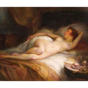 Emile Tabary 1857–1927 Nude Woman In Bed, Painting, Circa 1920