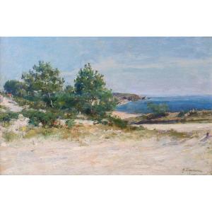 Alexandre-Jacques CHANTRON 1842-1918 Bretagne, paysage de mer, tableau, vers 1890-1900