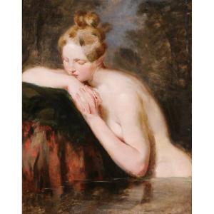 Henri Guillaume SCHLESINGER 1814-1893 Femme nue, tableau, vers 1850 baigneuse romantisme