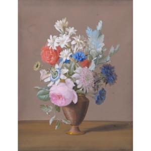 Johann Samuel ARNHOLD 1766-1828 Fleurs dans un vase, gouache, vers 1810 nature morte bouquet