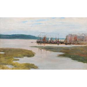 Albert MATIGNON 1860-1937 Le Crotoy, le port, tableau, baie de Somme paysage impressionnisme