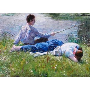 Léon Billiet 1867–1948 A Nap By The Water's Edge, Painting, C. 1890–1900, Impressionism