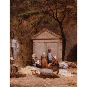 Cherubino Pata 1827–1899 Upholsterers On The Quays Of Paris, Painting, 1867 Courbet