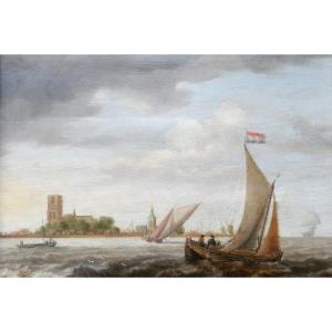 Bonaventura PEETERS 1614-1652 Pays-Bas, paysage aux bateaux, tableau marine mer