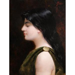 Antoine THIVET 1856-1927 Portrait de jeune femme, tableau, 1890-1900 Symbolisme Art Nouveau