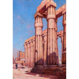 Marcel-Paul MEYS 1859-1939 Egypte, Louxor, paysage au temple, tableau, vers 1900 orientalisme