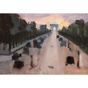 Lucienne Capdevielle 1885–1961 Paris, The Champs-élysées, Painting, C 1930, Art Deco Landscape