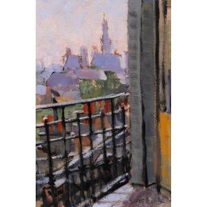 Lucienne Capdevielle 1885–1961 Paris From The Window, Painting, Ca. 1930, Art Deco Landscape