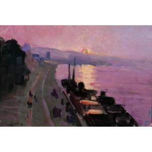 Lucienne Capdevielle 1885–1961 Paris, The Quays, Painting, Circa 1930, Art Deco Landscape
