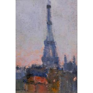 Lucienne Capdevielle 1885–1961 Paris, The Eiffel Tower, Painting, Ca. 1930, Art Deco Landscape