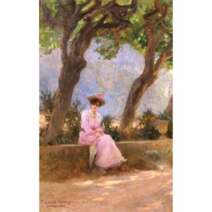 Paul Lecuit-Monroy 1858-1926 Femme assise sous les arbres, tableau, 1903 Toulon impressionnisme