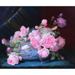 Joseph de Ruysscher 1840-1905 Nature morte aux roses, tableau, vers 1880 fleurs bouquet